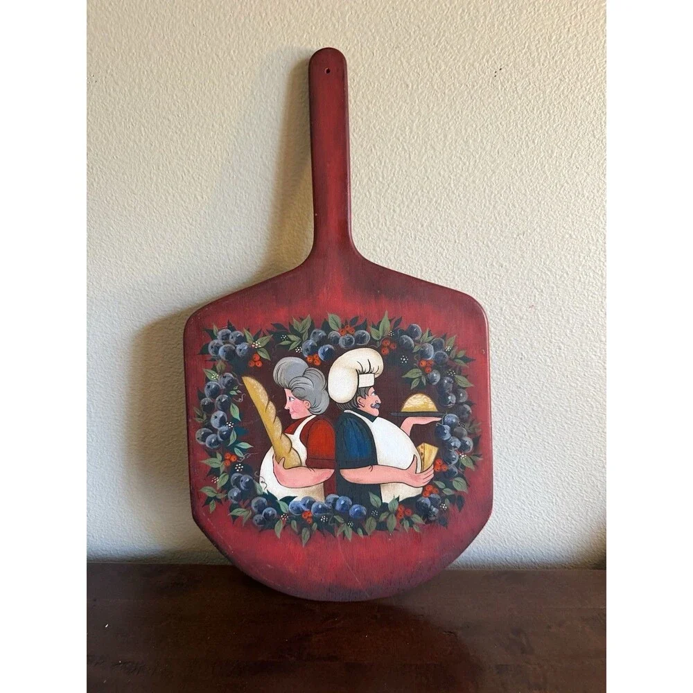 Vintage Hand Painted Wood Pizza Peel Baker Pizza Maker Board Beautiful Unique